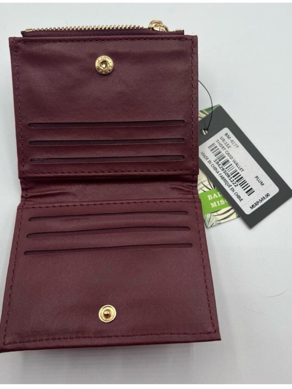 Badgley Mischka NWT Quilted Wine Bifold Wallet with Gold Logo - Picture 3 of 4